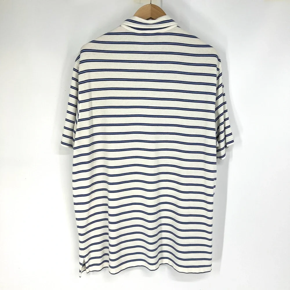 Polo Ralph Lauren Golf Polo Shirt Size XL White Blue‎ Striped Pique Pima Cotton